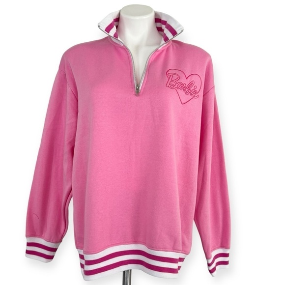 BARBIE Pink 1/4 Zip Sweatshirt Size L NEW - Picture 2 of 8